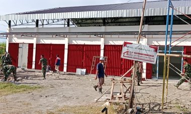 Koramil 0804/07 Karangrejo Kerja Bakti Pembersihan Area Koperasi Desa/Kelurahan Merah Putih